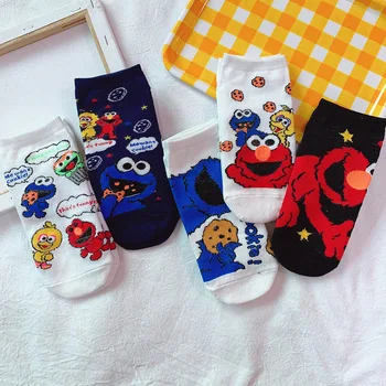 

Socks Women Simpsons Streetwear Cartoon Cookie Monster Socks Pack Harajuku Kawaii Cute Socks Set 5 Pair 1 Lot Sox Woman Soks