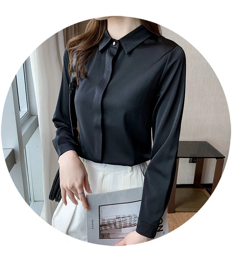 2022 Autumn Satin Women's Shirts Fashion Silk Button Solid OL Elegant Ladies Tops Long Sleeve Blouse Basic Women Shirts Blouses