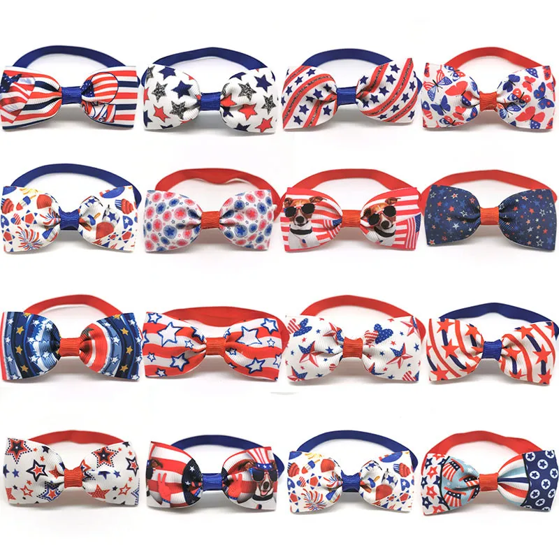 50pcs Independence Day Pet Cat Dog Collar Bowties Neckties Small Dog Cat Bowtie Middle Dog Grooming Accessories Pet Supplies