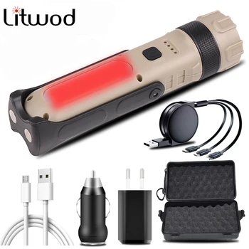 

CREE XM-L2 U3 Working LED Flashlight Built in USB Rechargeable Battery COB Lamp 3 Modes Power Bank Torch Tail Magnet for Camping
