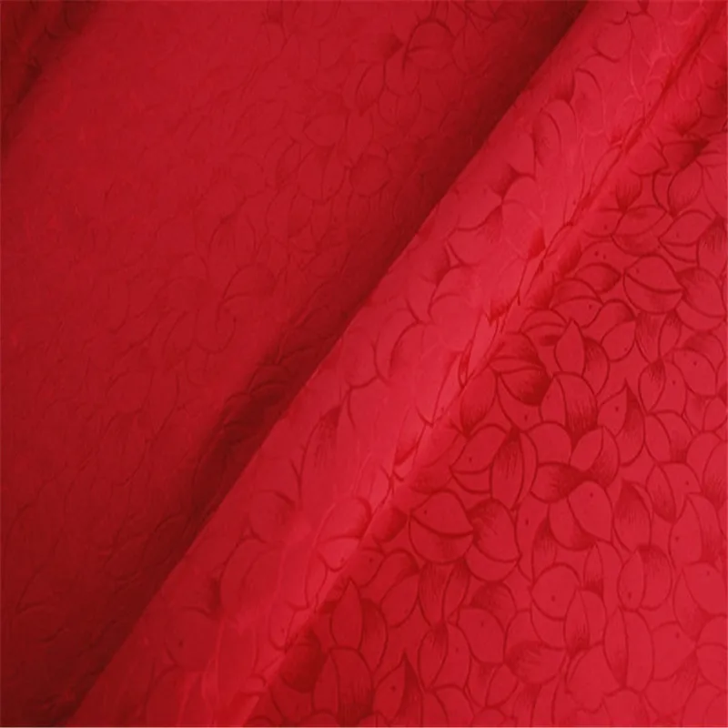 Silk Cotton Fabric Jacquard 20m/m 44inches Petal Design Floral Pattern Silk Blend Viscose Material for Han Chinese Clothing - Color: 7 red