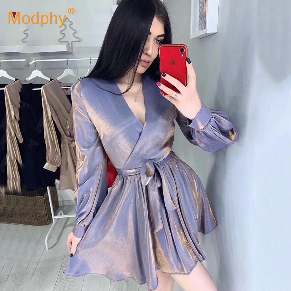 Весеннее элегантное однотонное платье Modphy с поясом Женское Сексуальное Вечернее