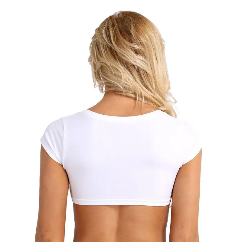 Women Erotic Mini Crop Top Lingerie Short Sleeve Round Neck T-Shirt Solid Color Lolita Anime Cosplay Costume Bra Pullover Blouse | Женская