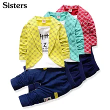 Весенне-осенние комплекты повседневной одежды для маленьких мальчиков и девочек брендовые Модные Костюмы Блейзер для мальчиков+ штаны, комплект из 2 предметов, детская одежда для младенцев, От 1 до 4 лет