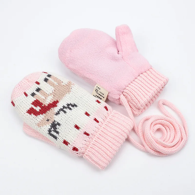 pink deer Детские перчатки, зимние флисовые варежки для мальчиков и девочек, вязаные теплые уличные аксессуары для детей - Цвет: pink deer