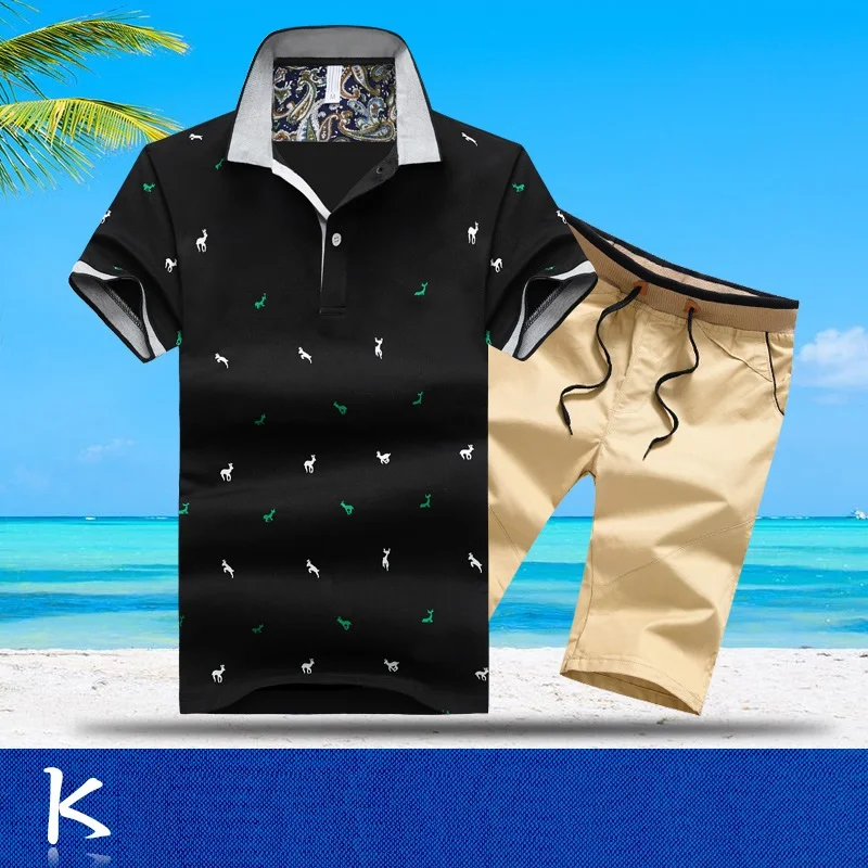 AZ-1613 K Aismz спортивный костюм для мужчин Moletom Masculino спортивный костюм Летние повседневные хлопковые футболки поло с коротким рукавом+ шорты комплекты - Цвет: AZ-1613 K
