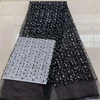 

New African Guipure Lace Fabric 2019 High Quality Embroidered French Tulle Mesh Lace Fabric Nigerian sequins For Wedding Dress