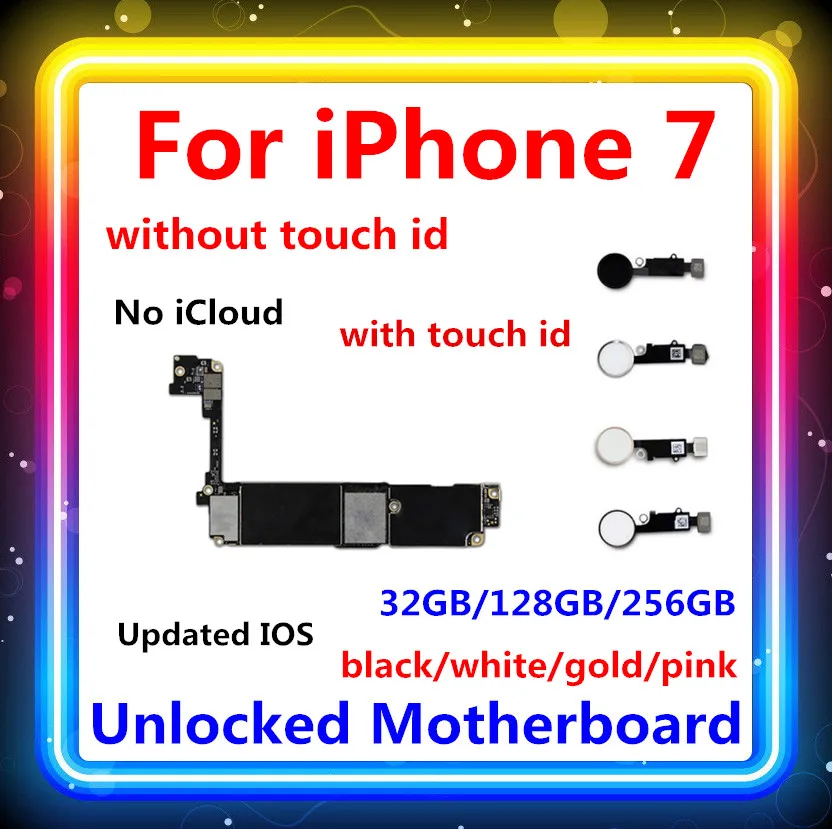 32gb / 128gb / 256gb for iphone 7 Motherboard With Touch ID/Without Touch ID, factory unlocked for iphone 7 Logic board card