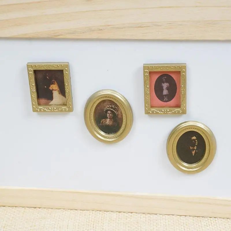 Dongzhur 1:12 Кукольный дом фоторамка человек, как набор Аксессуары для мини-мебели Золотая фоторамка человек как группа