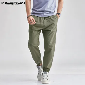 

INCERUN Fashion Men Casual Pants Pockets Elastic Waist Solid Streetwear Trousers Men 2020 Loose Cargo Pants Harajuku Plus Size