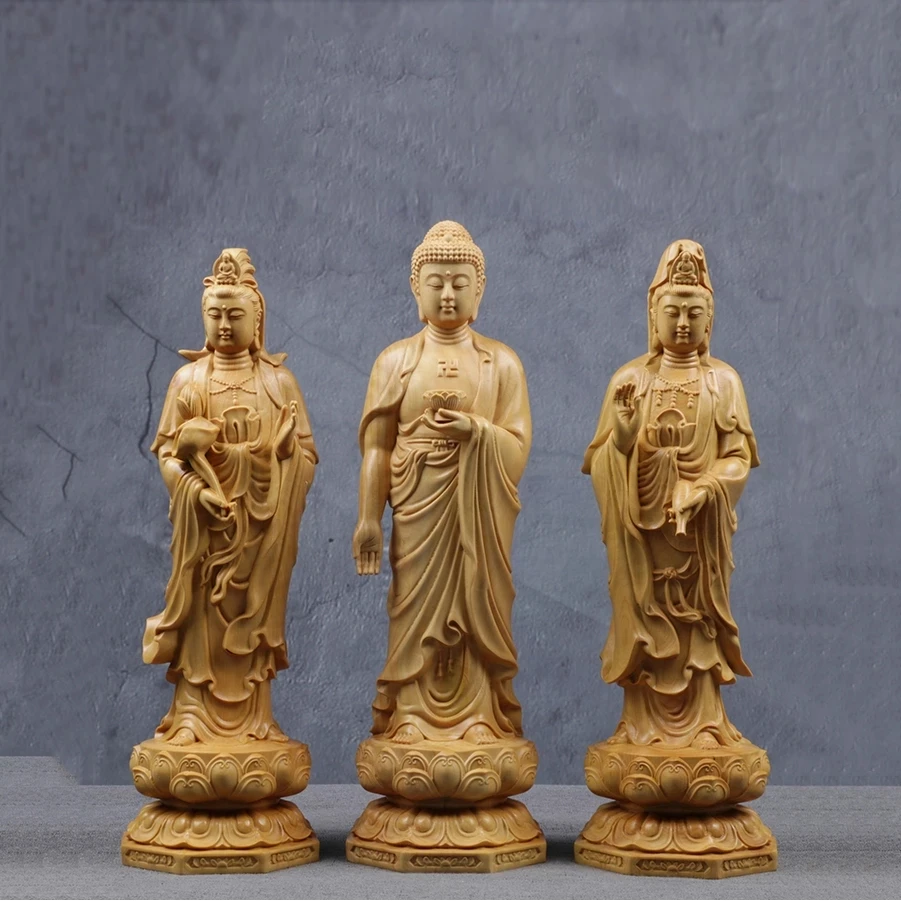 

20/25/35CM tres Budas Feng Shui tres occidental Santos manualidades Guanyin Buda Bodhisattva