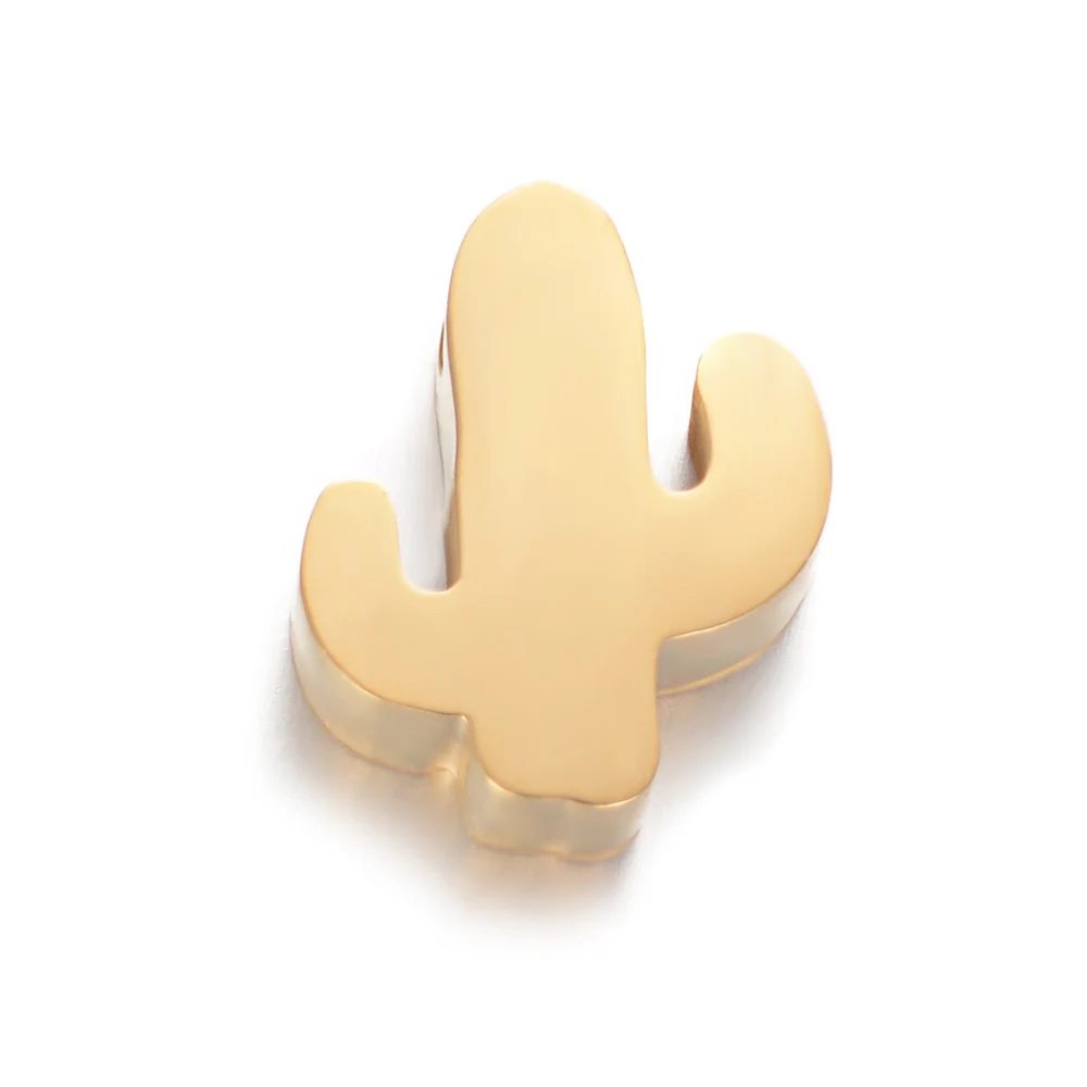 gold cactus 5 шт 316L бусины из нержавеющей стали 1,8 мм отверстие может поместиться 1 мм/1,5 мм цепи DIY ювелирные изделия Сердце Звезда Луна слон Черепаха Крест ключ Корона - Цвет: gold cactus