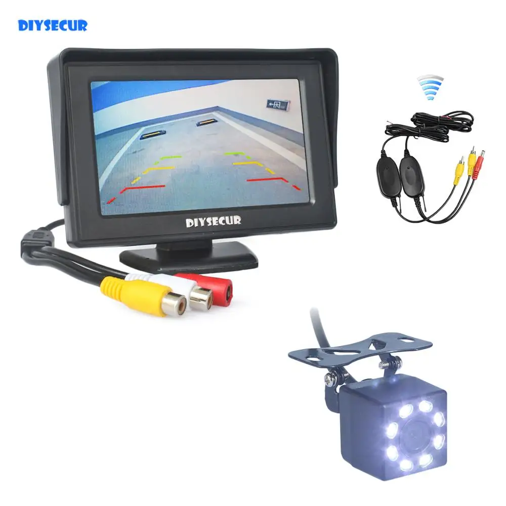 DIYSECUR беспроводной 4," Резервный автомобильный монитор+ HD 8 x светодиодный автомобильный фотоаппарат, система безопасности заднего вида, Беспроводная парковочная система заднего хода Ki