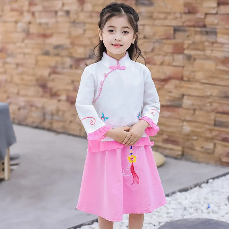 Стиль; платье для девочек в китайском стиле; Cheongsam; коллекция года; сезон осень; детская одежда в этническом стиле с длинными рукавами; юбка в китайском стиле