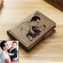Men PU Leather Wallet with Personalized Photo Custom Picture & Phto & Quote Wallet Gift for Men Him Her Birthday Valentine's Day
