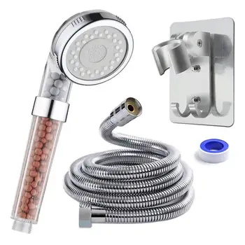 

PRUGNA 3-Settings Handheld Shower with Hose and Self-Adhesive Wall Mount Bracket, High Pressure Ionic Filter Shower Head for Dry