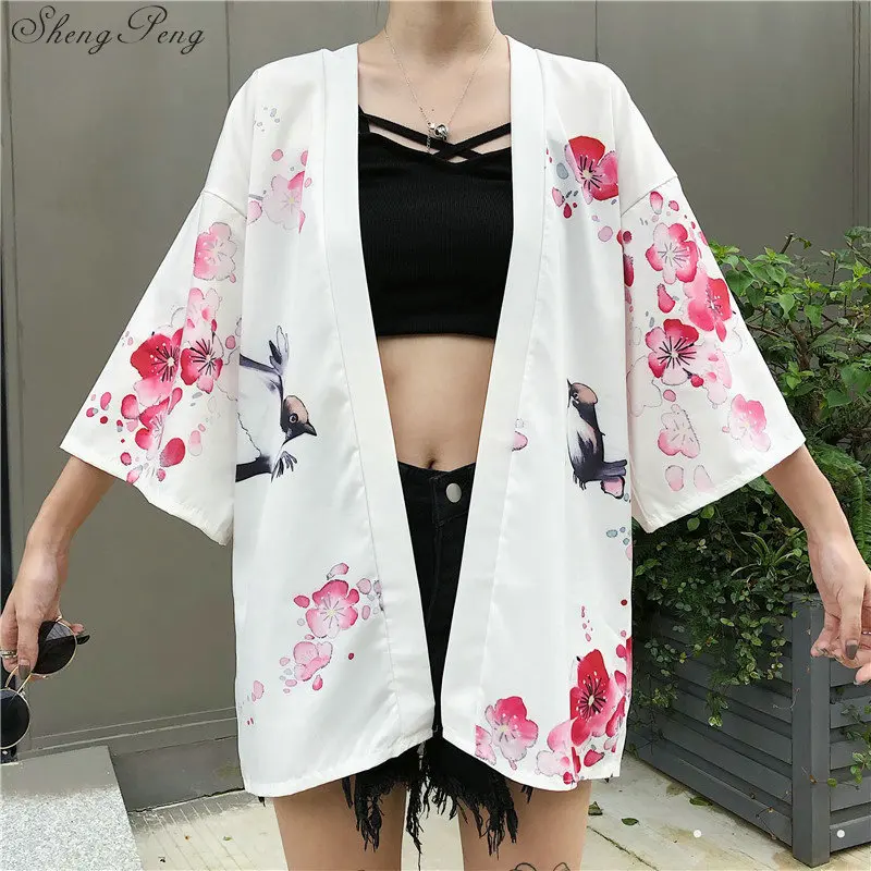 Kimonos woman yukata female Japanese outfits streetwear geisha women's kimono cosplay harajuku clothing haori obi V1634