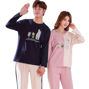 

New Arrivals 2019 Lovers Pyjamas Women Cotton Pajama Sets Cartoon Couple Pajamas For Male Sleepwear Sets Pijama Para Hombre XXXL