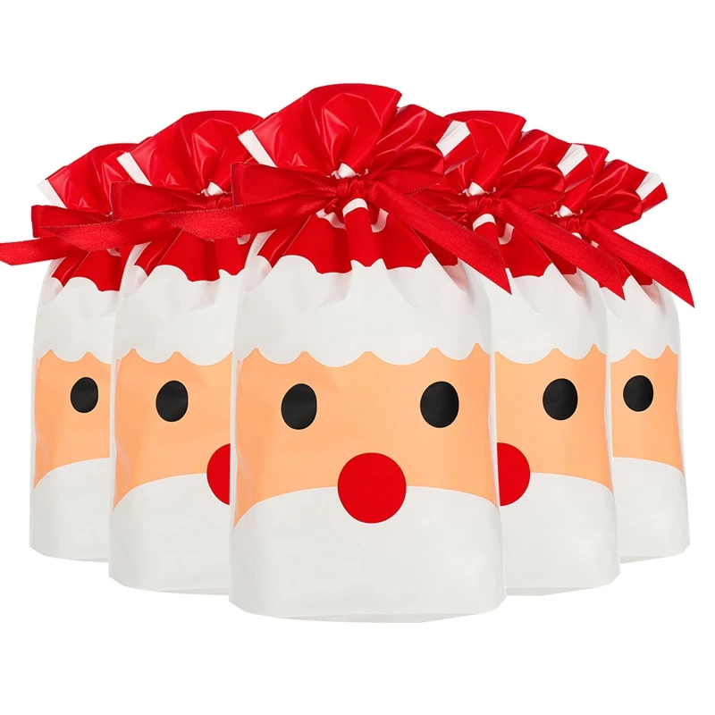 50pcs Merry Christmas Candy Bag Drawstring Bag Silk Ribbon For Birthday Wedding Party Decora Kids Gift Wrapping Supplies