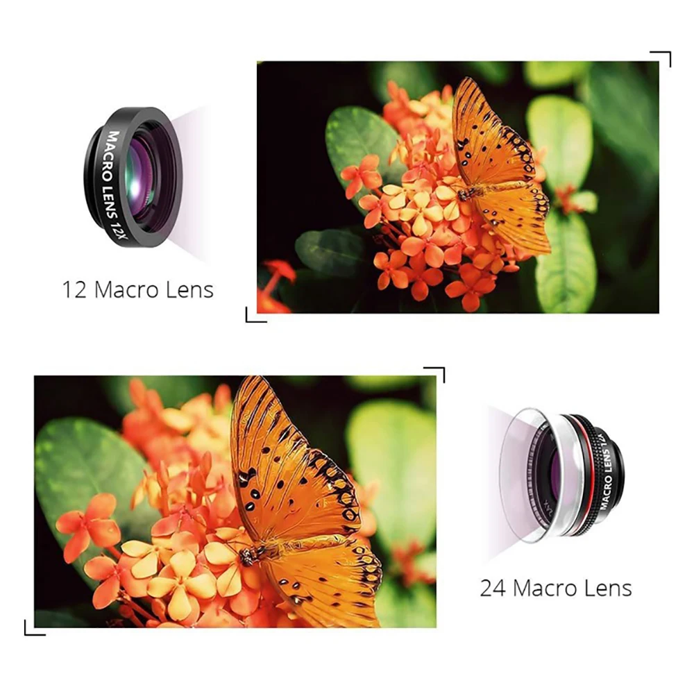 Mpow PA065 Phone Lens 3 in 1 Clip On Phone Camera Lenses Kit 24X Super Macro Lens 180 Degree Fisheye Lens For Iphone 8 7 6 Plus (4)