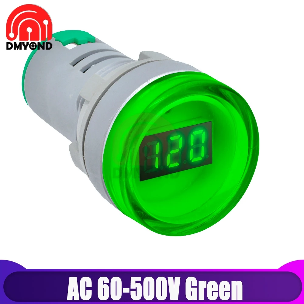 AC 60-500V Green 22 мм круглый светодиодный цифровой вольтметр Амперметр AC 20 V-500 V 60V Синий Красный Ток Напряжение Герц частотомер сигнальный светильник lndicator - Цвет: AC 60-500V Green