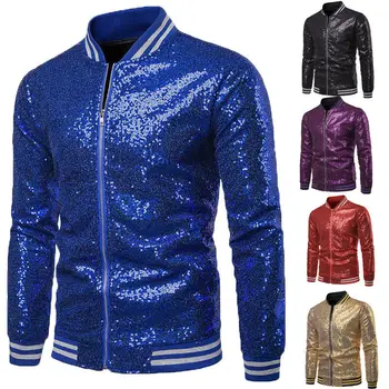 

Men's Gold Sequin Bling Coat Blazer Business Casual Zipper Slim Fit Jacket Formal Male Nightclub Blazer Jacket Stage Clothers
