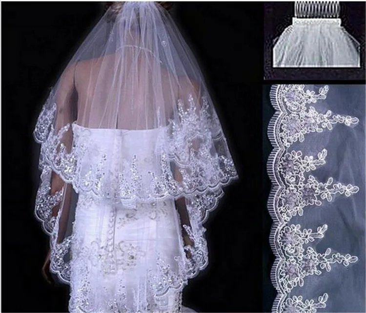 

BacklakeGirls 2 Layers White/Ivory Lace Applique Short Tulle Wedding Veil Acsesorio De Boda 2019 Newest Wedding Accessories