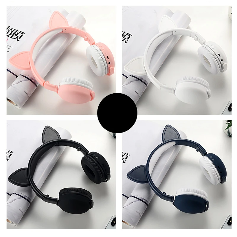 foldable Noise reduction children headset With Mic For Adult Kids Cute Cat Ears Wireless Folding Earphones Bluetooth 5 0 Stereo