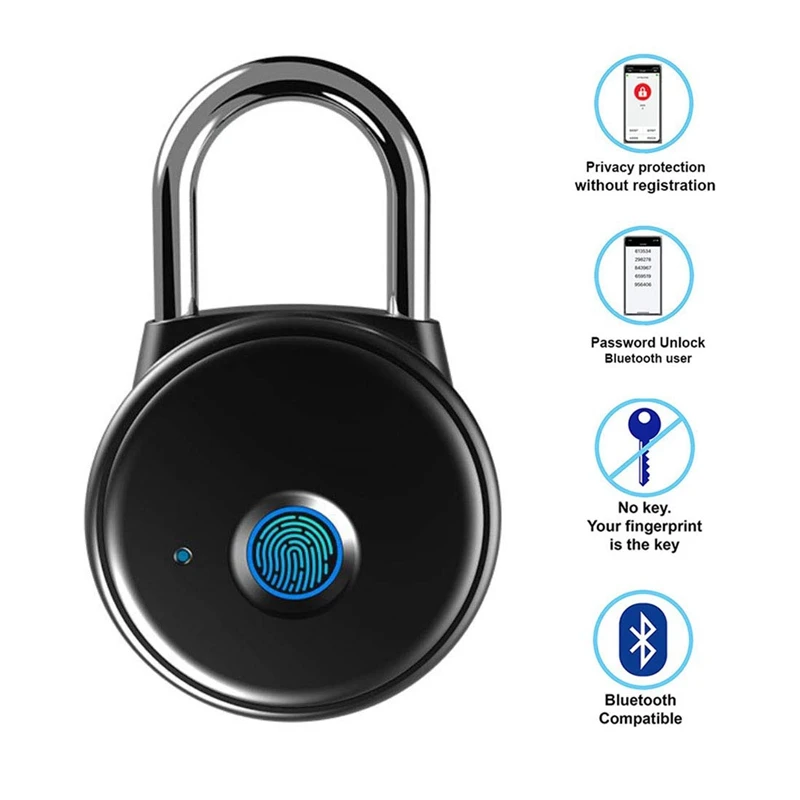 Замок с отпечатком пальца, приложение Smart Padlock не требует регистрации, Ip65 Всепогодный, Bluetooth замок с бесключевым Биометрическим подходом