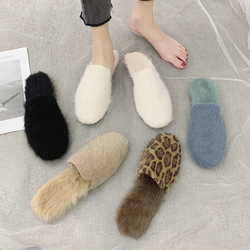 closed toe fur slides