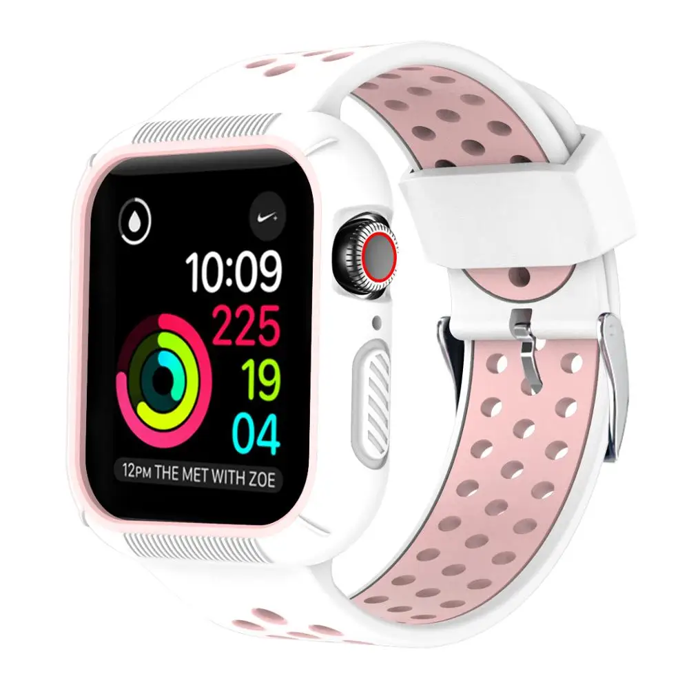 4 5 White powder Силиконовый чехол+ ремешок для Apple Watch band 4 5 44 40 мм дышащий сменный Браслет спортивные аксессуары для iWatch 3 2 1 38 42 мм - Цвет ремешка: 4 5 White powder