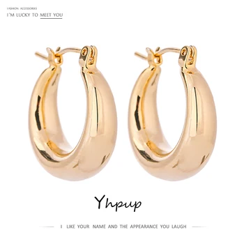 

Yhpup Minimalist Chunky Metal Hoop Earrings Statement 14 K Plated Copper Geometric Earrings Jewelry Aretes De Mujer Gift 2020