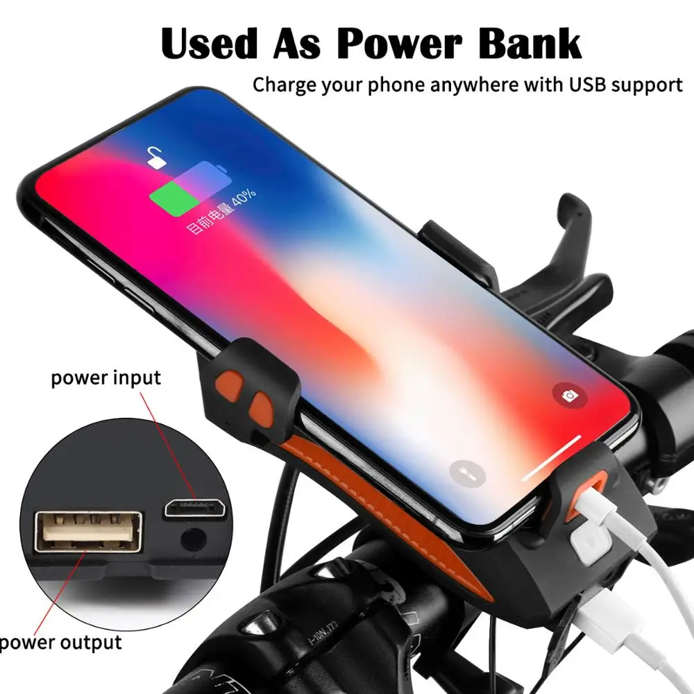 

WOlFAce Bike Light Bike Flashlight Multifunction 4 IN 1 Bike Horn Phone Holder Power Bank Bicycle Front Lamp Bicycle Accessories