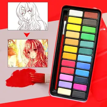 

Solid Watercolour Pigment Portable Professional 24 Colors Brush Pen Stationery Watercolours Pigment Paints Set Red Iron Boxes