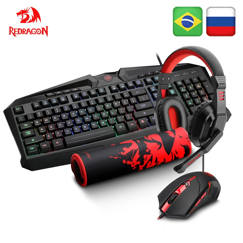 Redragon S101 BA 1 USB игровая RGB клавиатура Коврик для мыши наушники combos 104 ключа 3200 DPI 5