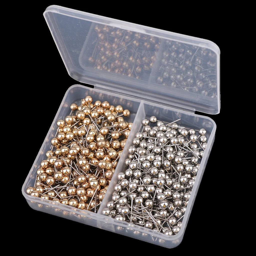 400 Pcs Shiny Silver Gold Map Tacks Push Pins Plastic Head With Steel Points