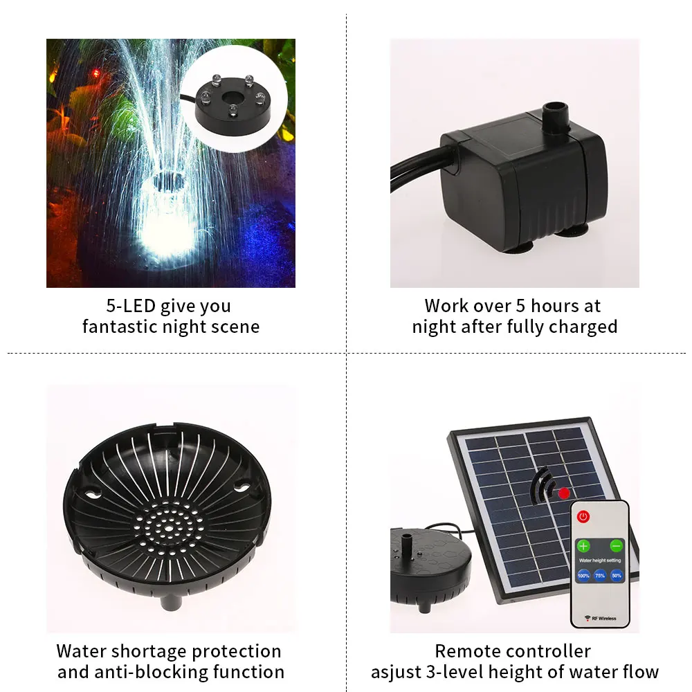 Hot 2400MAH 12V 5W LED Solar Floating Fountain Pump Brushless Submersible Water Remote Control For Birdbath Garden Pond Poo | Дом и сад