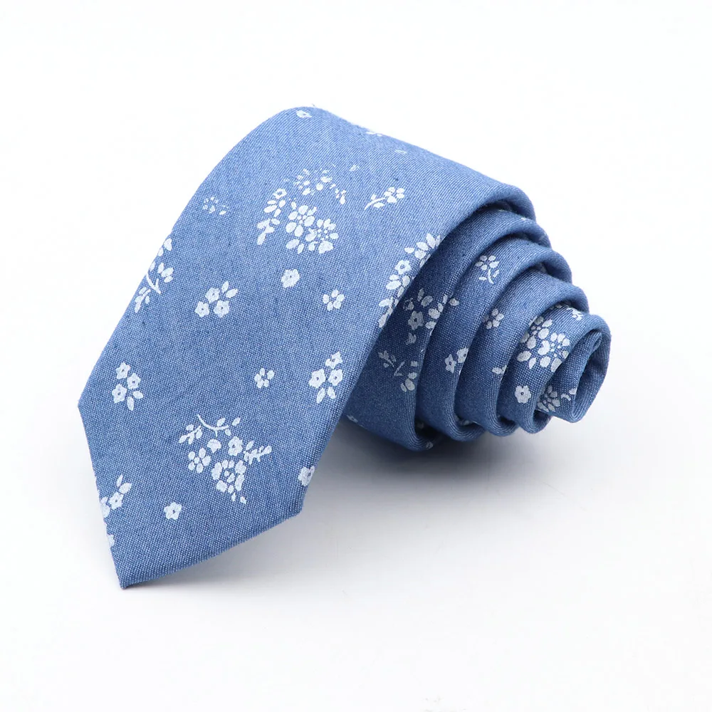 New Ties For Men Skinny Denim Blue Floral Leaf Print Neck Tie For Wedding Business Casual Neckties Suits Slim Neck Ties Gravatas