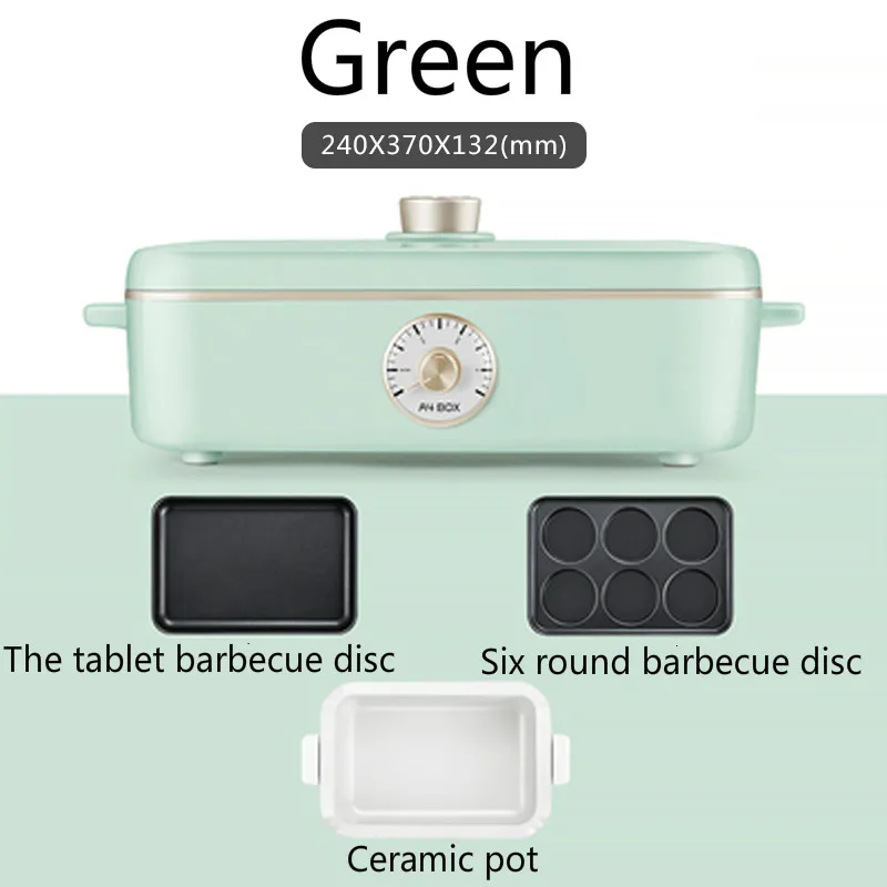 Green 2 Электрическая печь, многофункциональная домашняя кастрюля для приготовления пищи, бездымный Электрический сковорода для барбекю, электрическая сковорода для выпечки, кухонный горшок - Цвет: Green 2