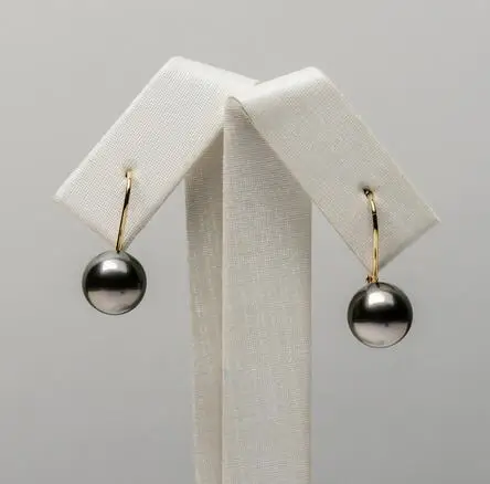 

Free Shipping Drops 9-10mm Natural Green Real Tahitian Pearl Earrings 14k Solid White Gold