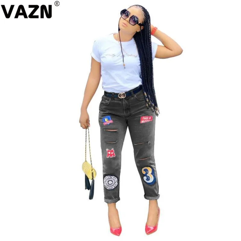 VAZN LA3155 новые джинсы для молодых, уличные, винтажные, серые, сексуальные, умные, модные, популярные, с дырками, женские, длинные, джинсовые, тонкие, узкие джинсы, брюки