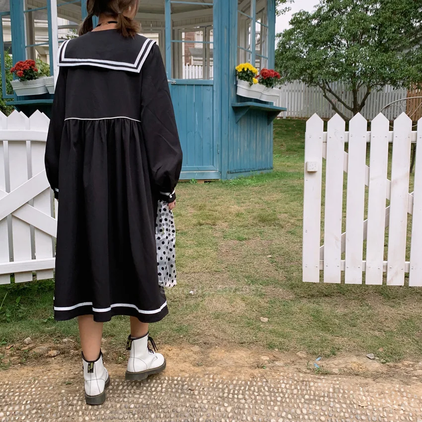 Черный готический Стиль обувь в японском стиле Харадзюку для девочек платье JK костюм в морском стиле с матросским воротником; Для женщин Kawaii высокое школьная Униформа Винтажные наряды