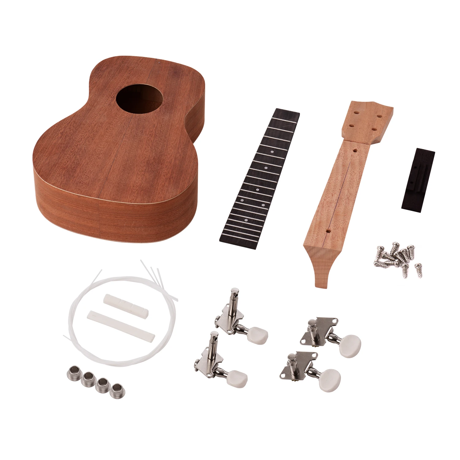 23 Inch Unfinished DIY Ukulele Kit Ukelele Plywood Body Okoume Solid Wood Uke Neck Open Style String Tuners for Lovers | Спорт и