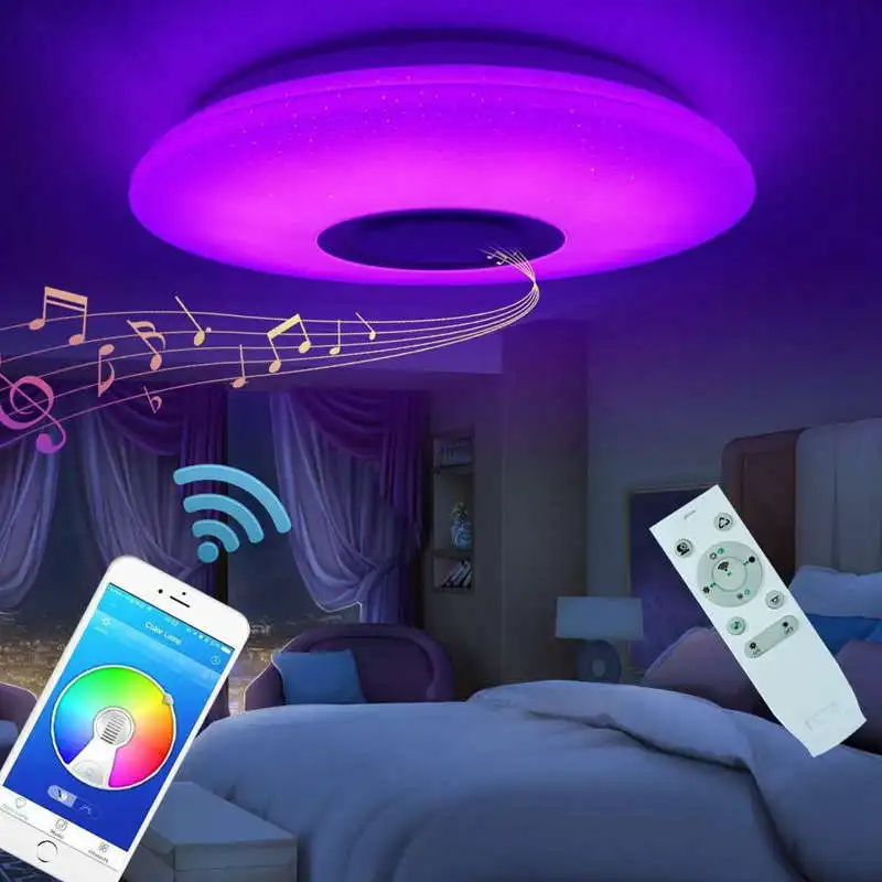 Горячая музыка светодиодный потолочный светильник лампа 60 Вт Rgb заподлицо круглый Starlight музыка с Bluetooth динамик затемняемый Цвет Изменение Света
