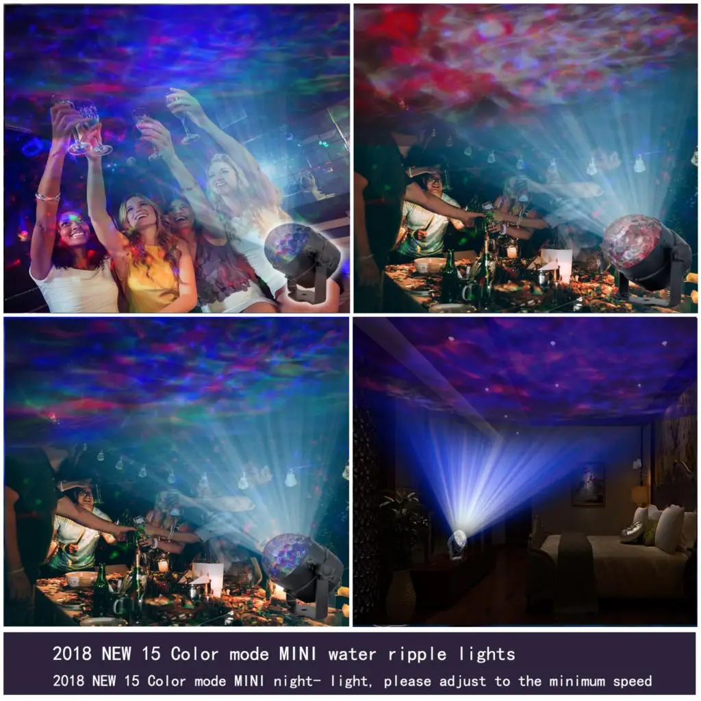 Светодиодный сценический свет 9 Вт 15 цветов эффект воды волны сценический свет AC110-240V rgb диско DJ сторонний проектор лампа с пультом дистанционного управления
