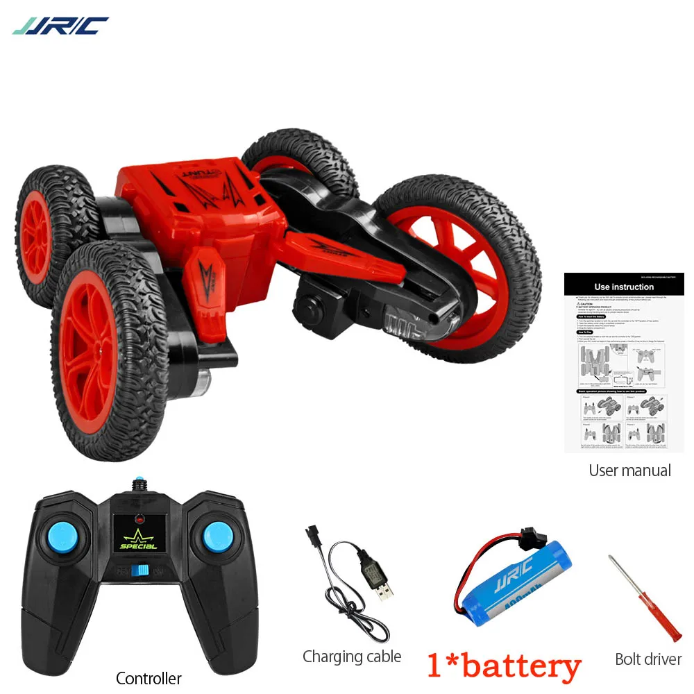 Q71-Red-1battery RC автомобиль 15 км/ч 4WD один ключ деформация Флип 360 ° трюк автомобиль Вращающийся Двухсторонний пульт дистанционного управления автомобиль для детей багги игрушки JJRC Q71 - Цвет: Q71-Red-1battery