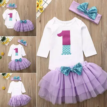 

Newborn Baby Girl 0-24M Romper Tops+Tutu Skirts Headband Outfit 3Pcs Set Clothes