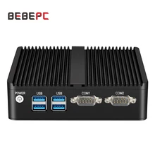 BEBEPC Mini PC Industrial sin ventilador Pentium N3520 N3530, ordenador de escritorio de cuatro núcleos, LAN Dual, Windows 10 Pro, WIFI, RS232