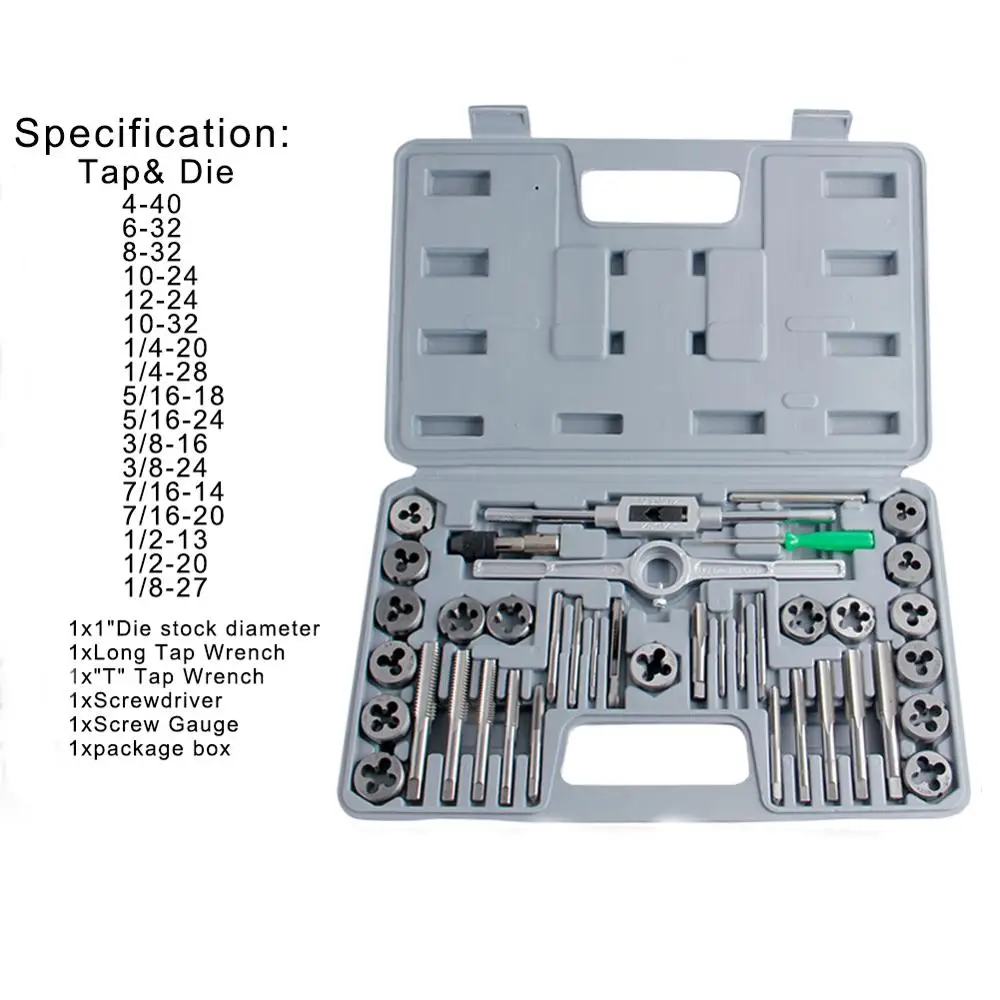 

AKDSteel 40pcs Tap Die Set Hand Thread Plug Taps Handle Alloy Steel Inch Threading Tool with Case