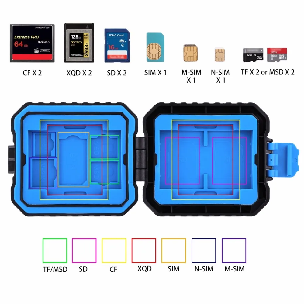 11 в 1 Micro SD кошелек с отделами для карт Водонепроницаемая защитная коробка для хранения для 3 SIM+ 2 XQD+ 2 CF+ 2 TF+ 2 sd-карты